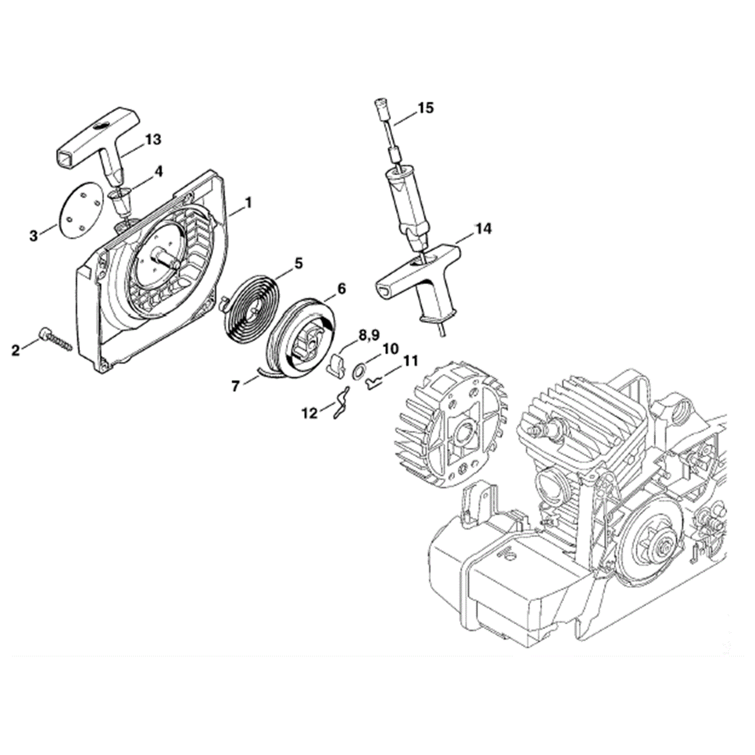 Stihl MS 390 Chainsaw (MS390) Parts Diagram, Fan housing with rewind