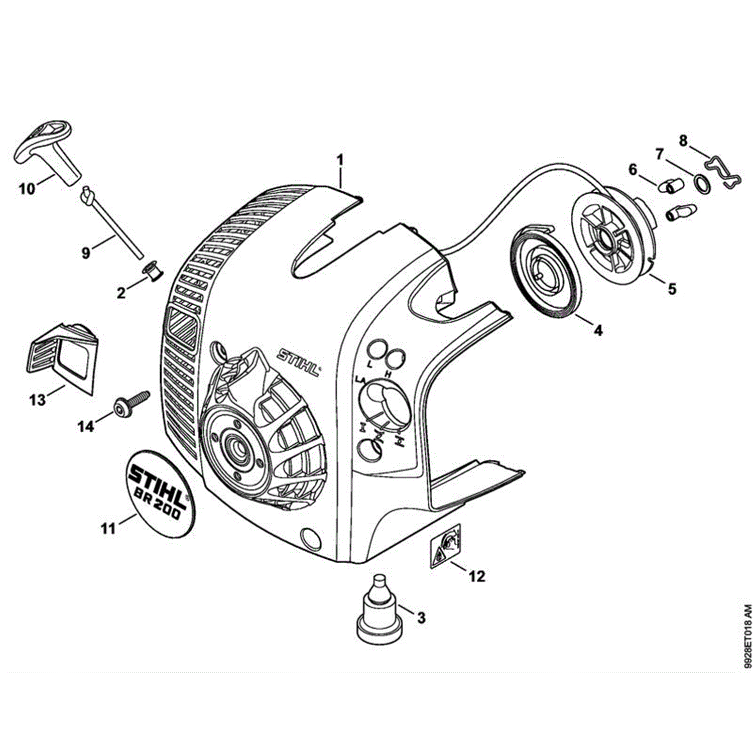 Stihl BR 200 Backpack Blower (BR 200) Parts Diagram, E REWIND STARTER