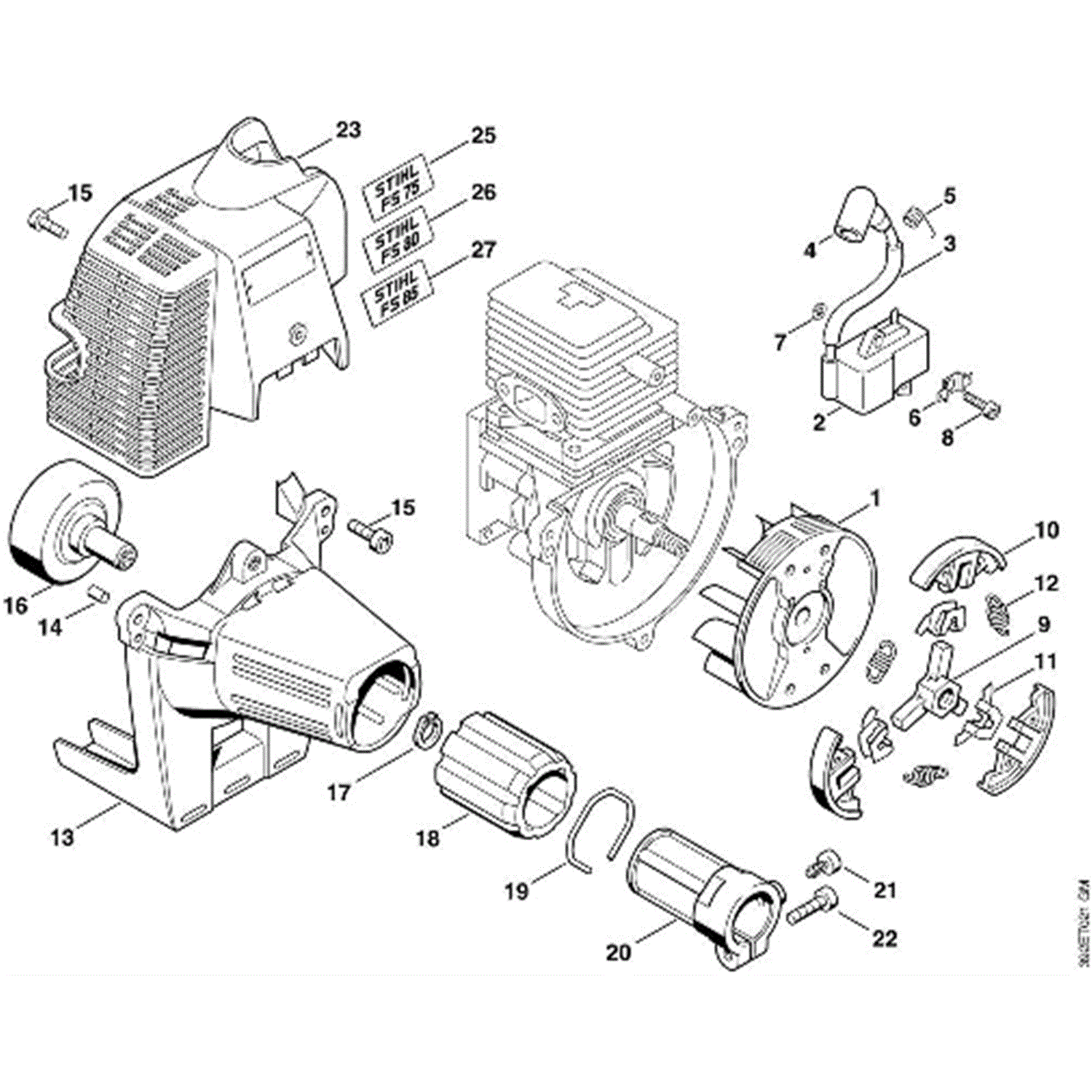 Stihl FS 75 Brushcutter (FS75) Parts Diagram, CIgnition system, Clutch