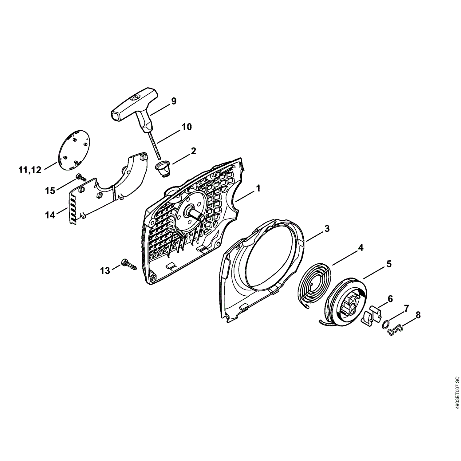 Stihl MS 391 Chainsaw (MS391 2Mix) Parts Diagram, Rewind starter