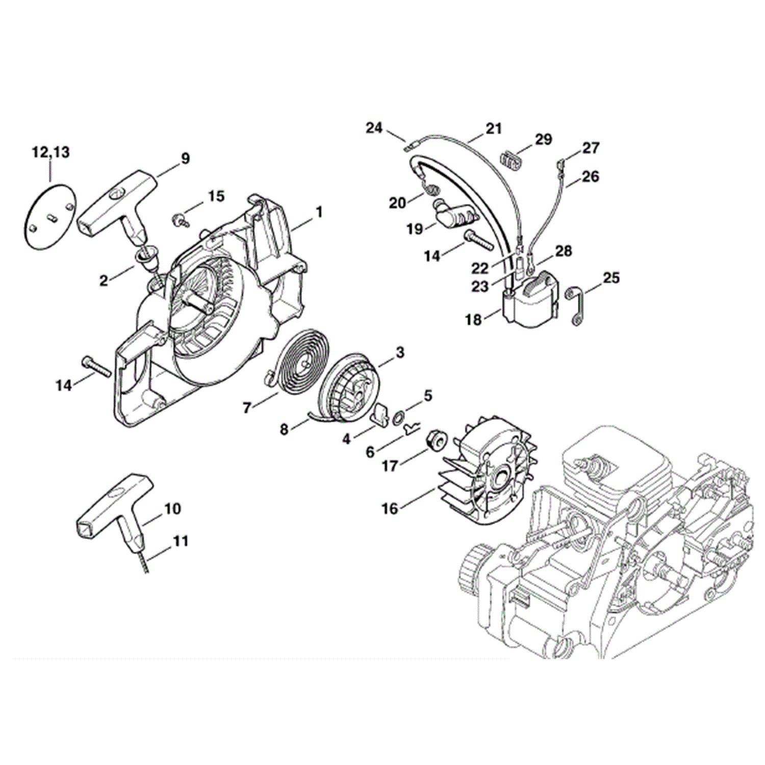 Stihl MS 180 Chainsaw (MS180&180C) Parts Diagram, Rewind Starter