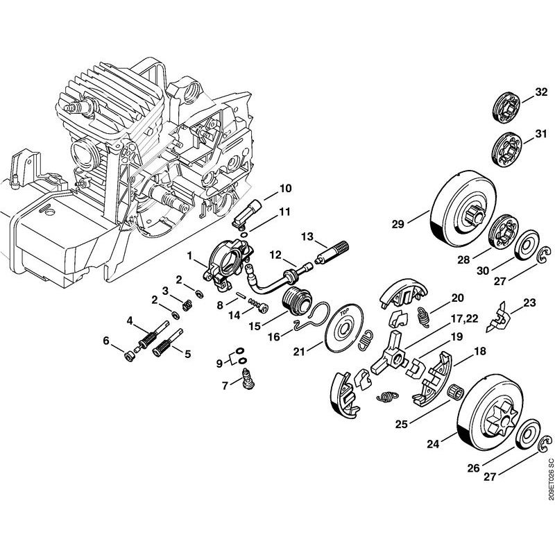 Stihl 029 Chainsaw (029) Parts Diagram, Oil Pump/Clutch