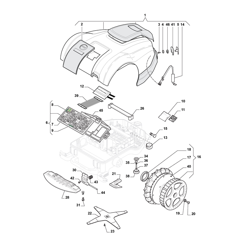 Mountfield MTF 2000 S (2018) Parts Diagram, Wheels, Blade, Body Works