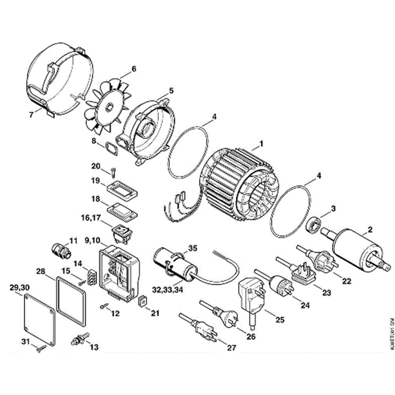 Stihl RE 102 K Pressure Washer (RE 102 K) Parts Diagram, A-Electric motor