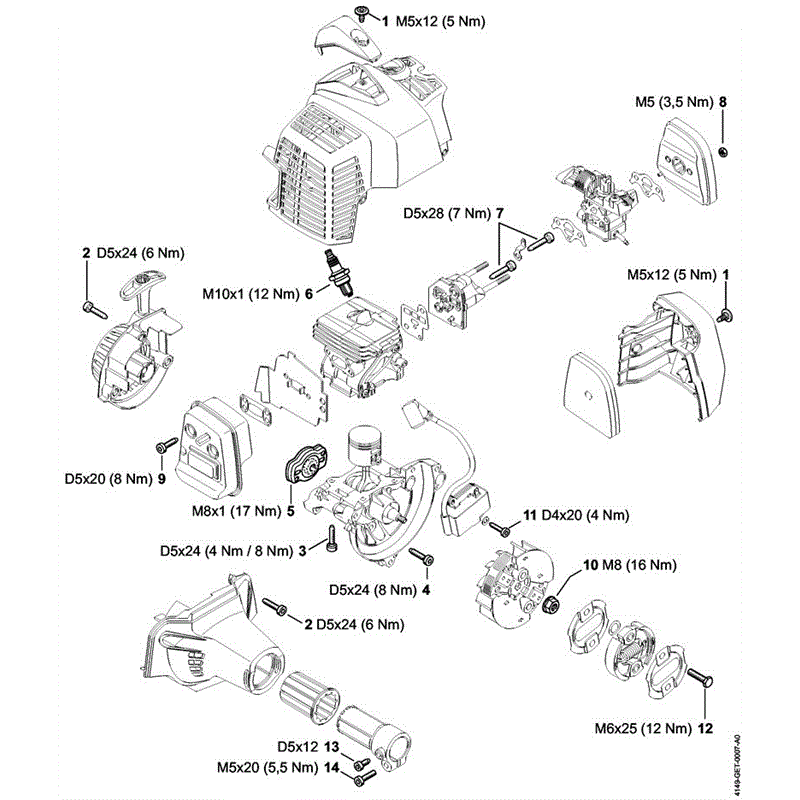 Stihl HL 92 C-E Petrol Hedgetrimmer (long reach) (HL 92 C-E) Parts Diagram, M TIGHTENING TORQUES