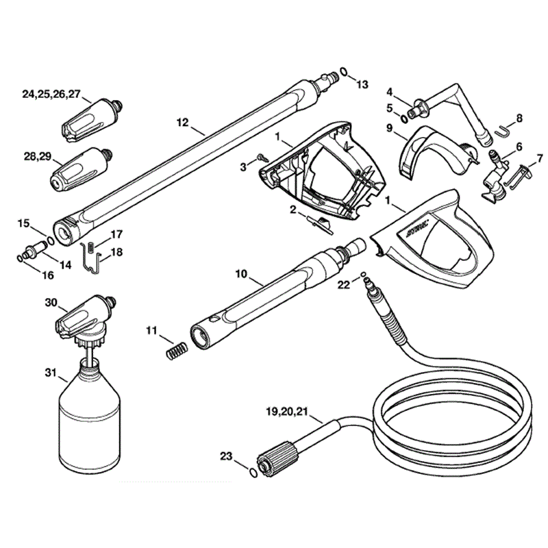 Stihl RE 117 Pressure Washer (RE 117) Parts Diagram, Spray gun