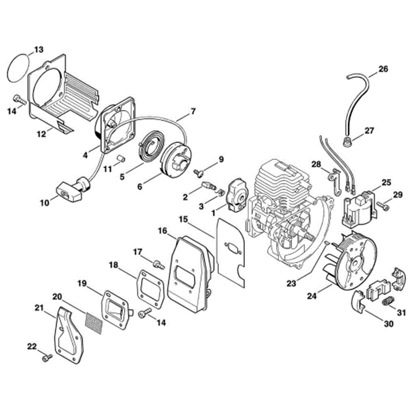 Stihl HS 74 Petrol Hedgetrimmer (HS74) Parts Diagram, B-Rewind starter