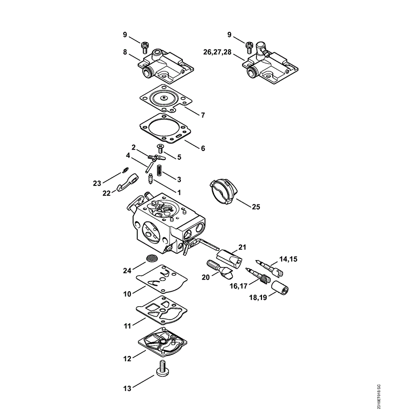 Stihl MS 251 Chainsaw (MS251 2-Mix) Parts Diagram, Carburetor WTF-2A