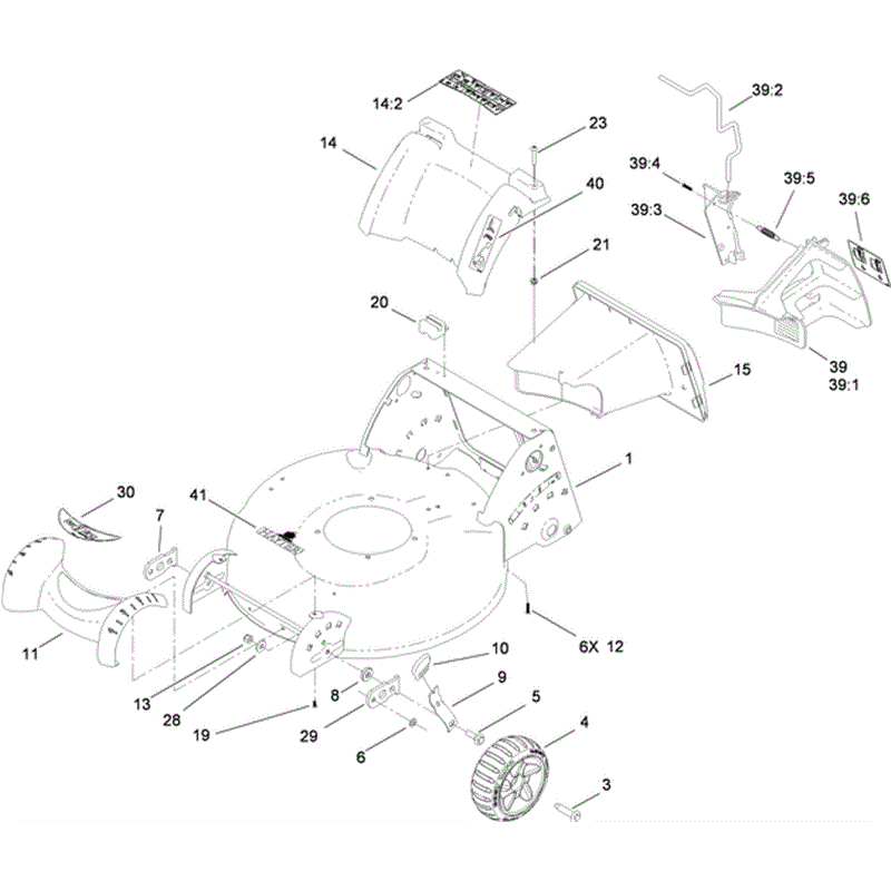 Hayter R53 Recycling Lawnmower (448F311000001 - 448F311999999) Parts Diagram, Housing Rear Cover & Front Axle Assembly