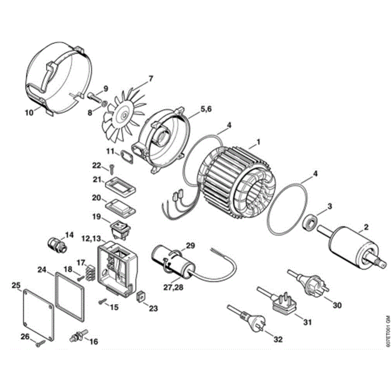 Stihl RE 106 KM Pressure Washer (RE 106 KM) Parts Diagram, A-Electric motor