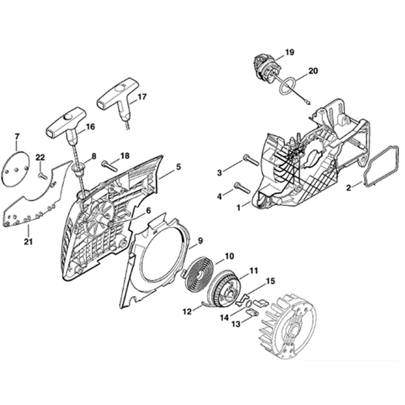Stihl MS 280 Chainsaw (MS280 C) Parts Diagram, Fan housing with rewind starter