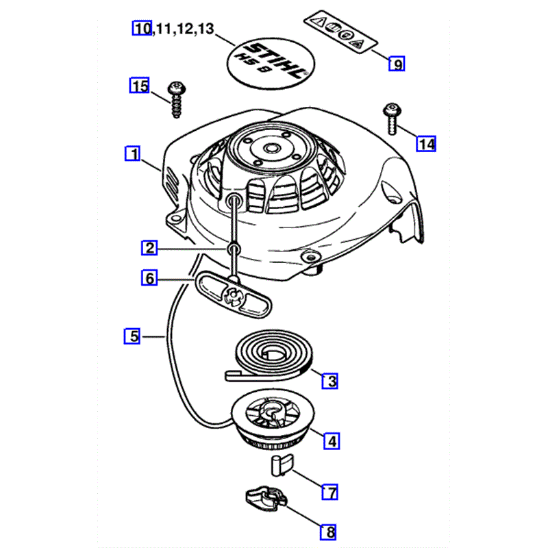 Stihl HS 81 R Petrol Hedgetrimmer (HS81R) Parts Diagram, Rewind Starter