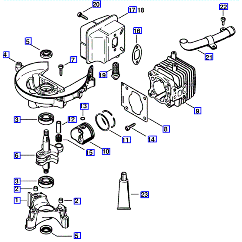 Stihl HS 81 R Petrol Hedgetrimmer (HS81R) Parts Diagram, Crankcase