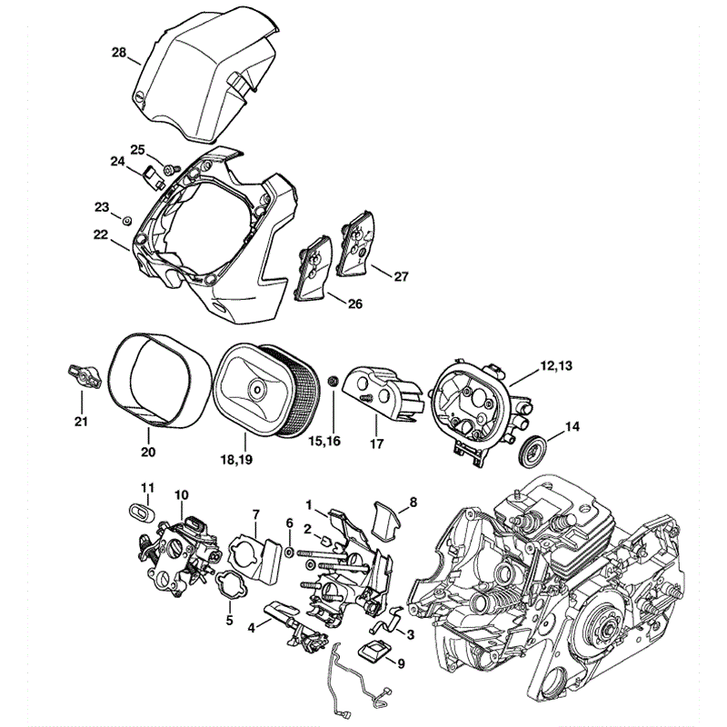Stihl MS 441 Chainsaw (MS441 C-QZ) Parts Diagram, Carburetor Bracket
