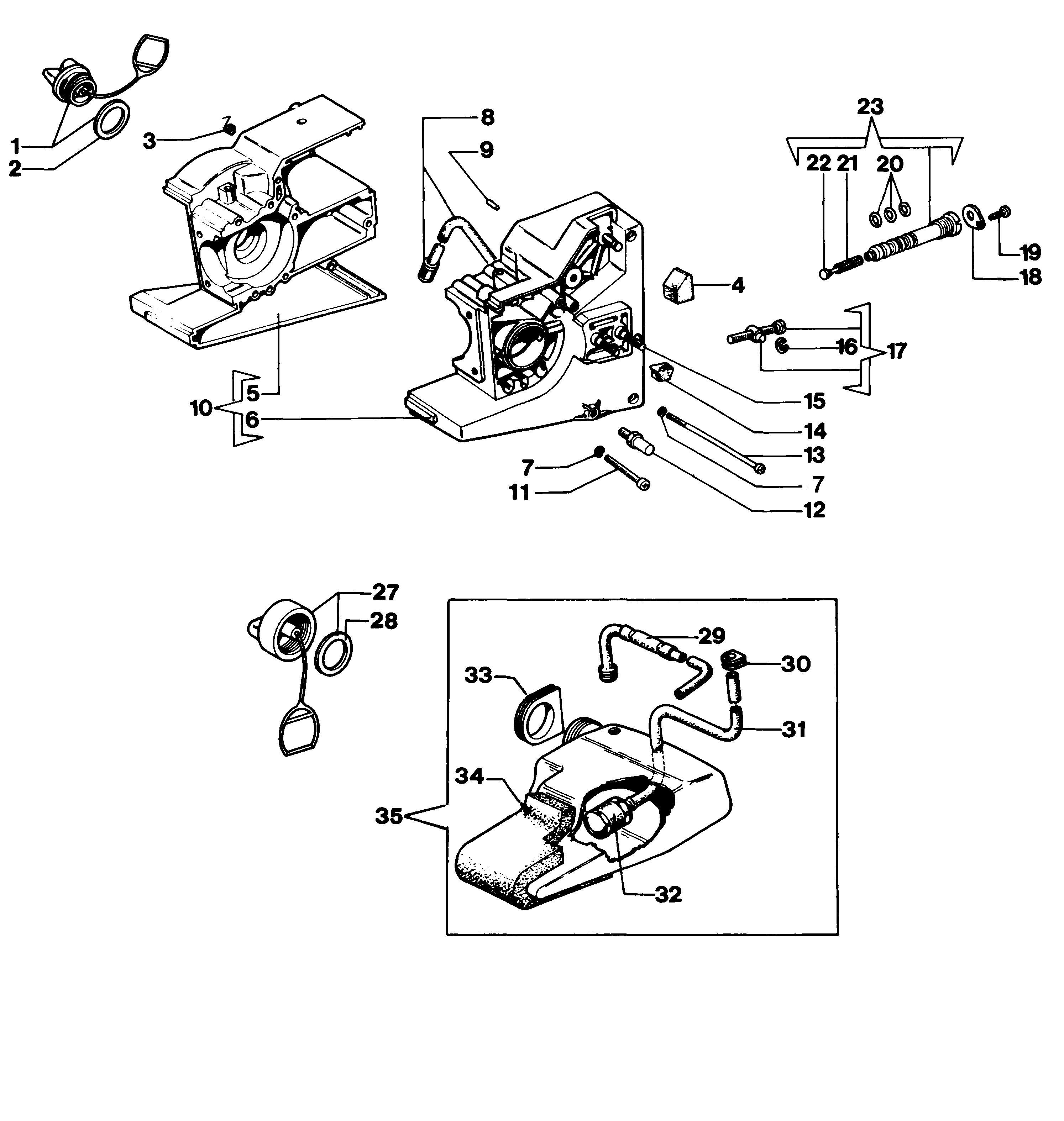 Crankcase and fuel tank