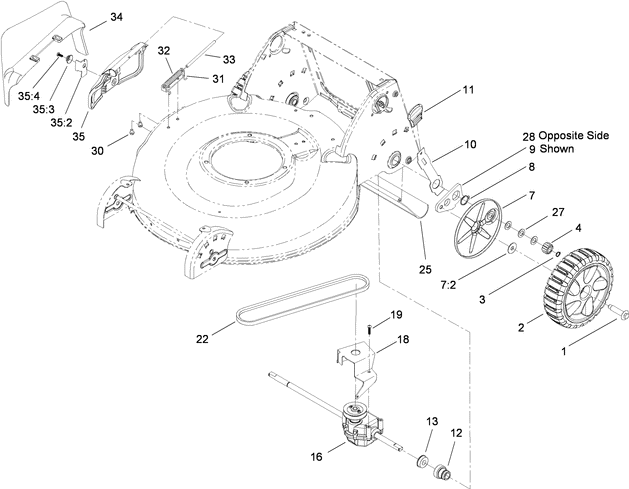 Rear Wheel Transmission and Side Discharge Chute Assembly