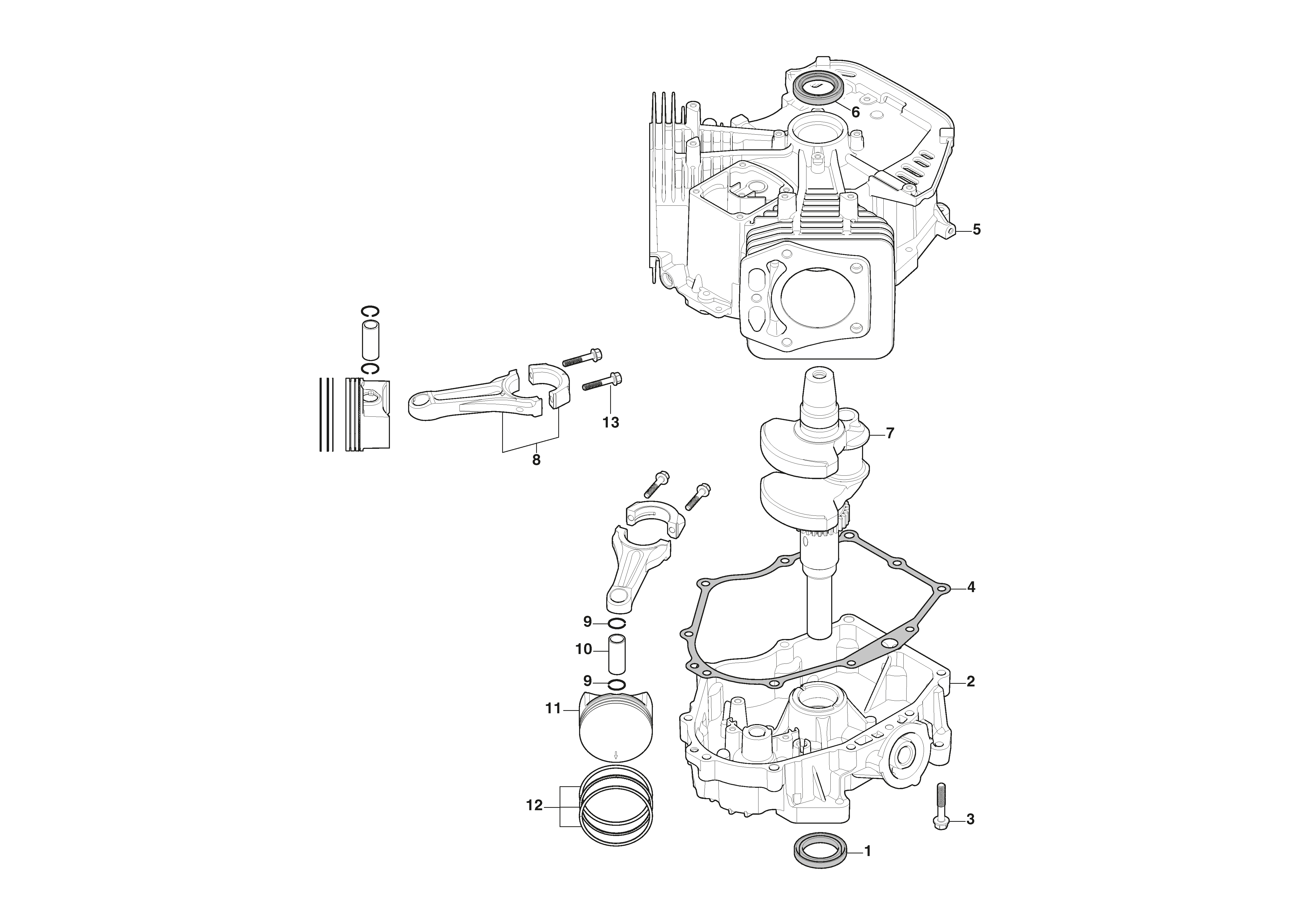 Piston, Crankshaft, Crankcase