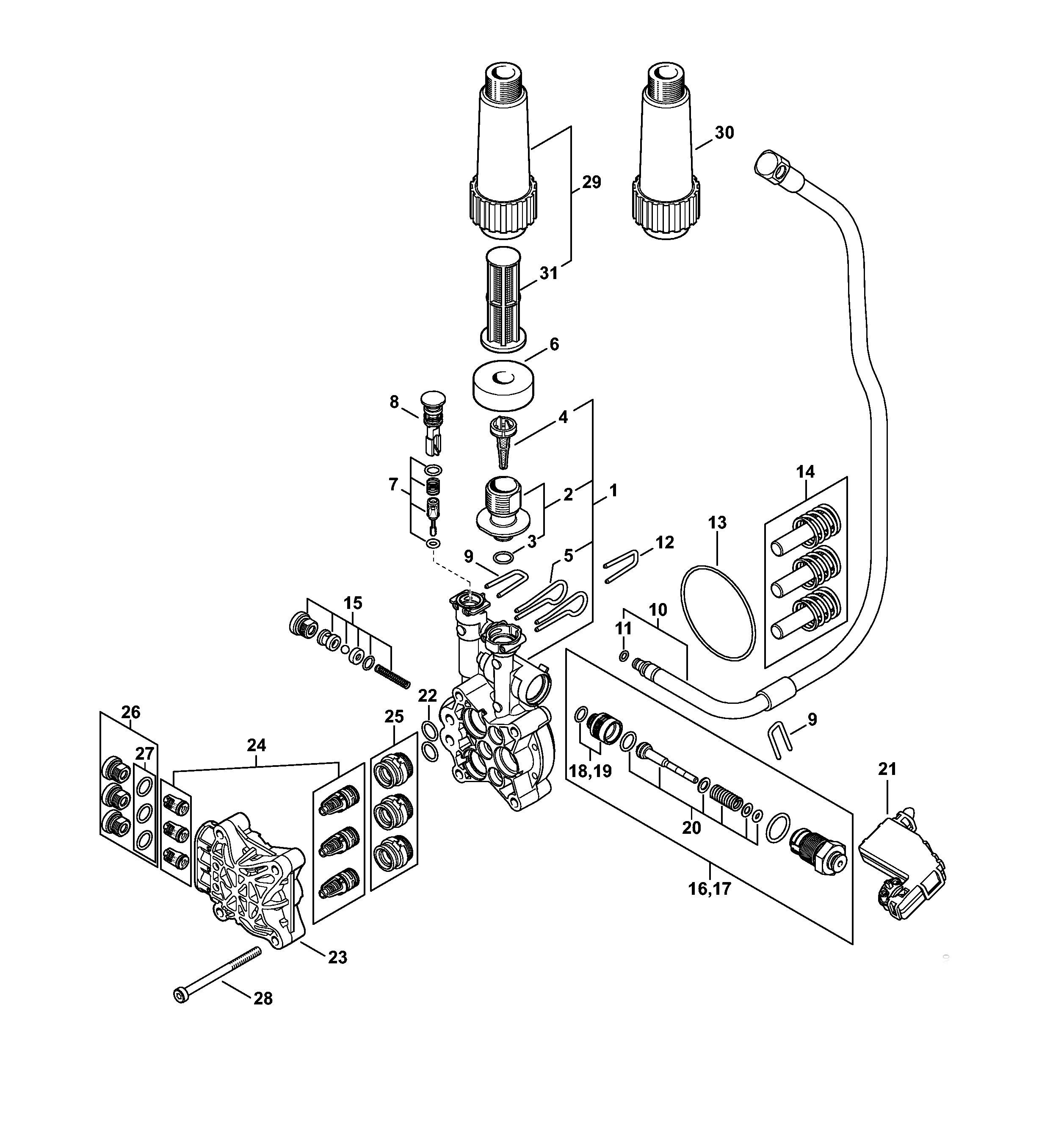 Pump, valve block
