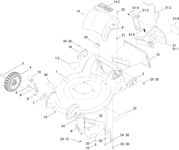Housing Rear Cover and Front Wheel Assembly