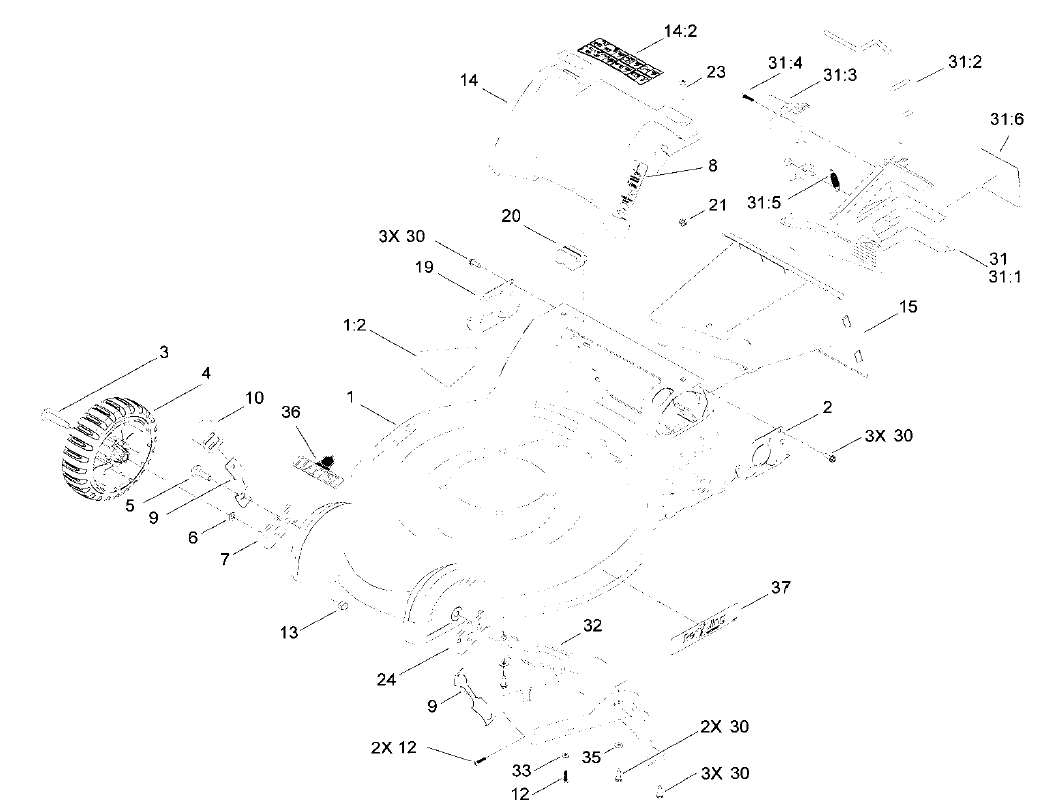 Housing	 Rear Cover & Front Wheel Assembly