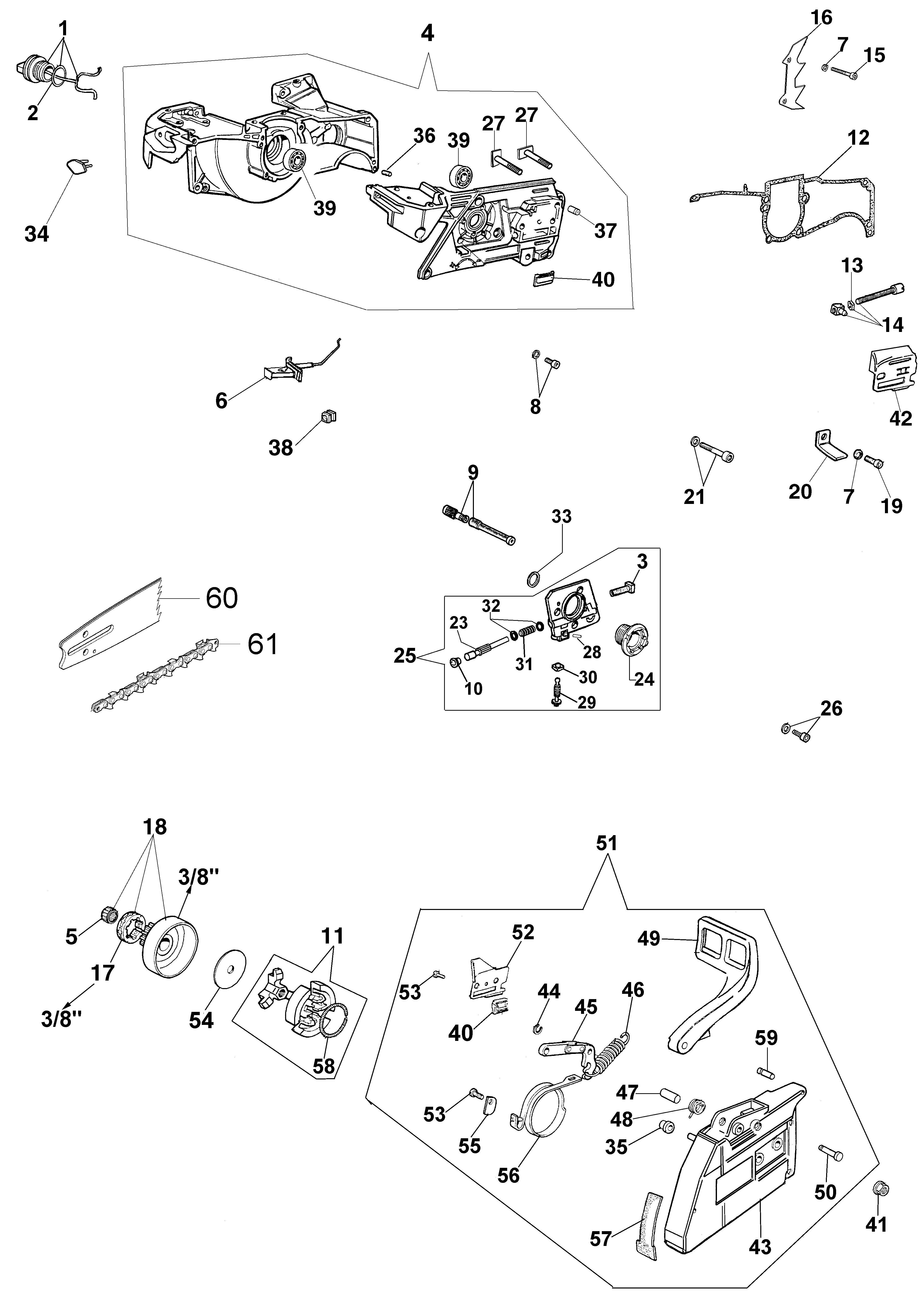 Crankcase and chain brake