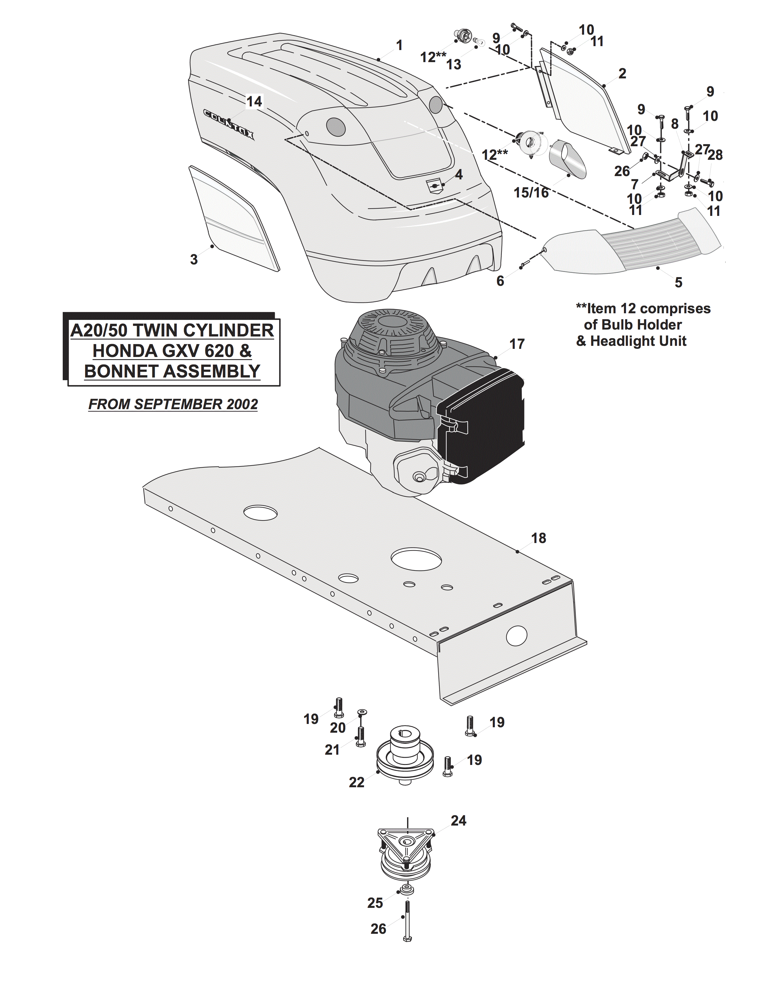 MK-2 BONNET & TWIN CYLINDER HONDA ENGINE ASSY