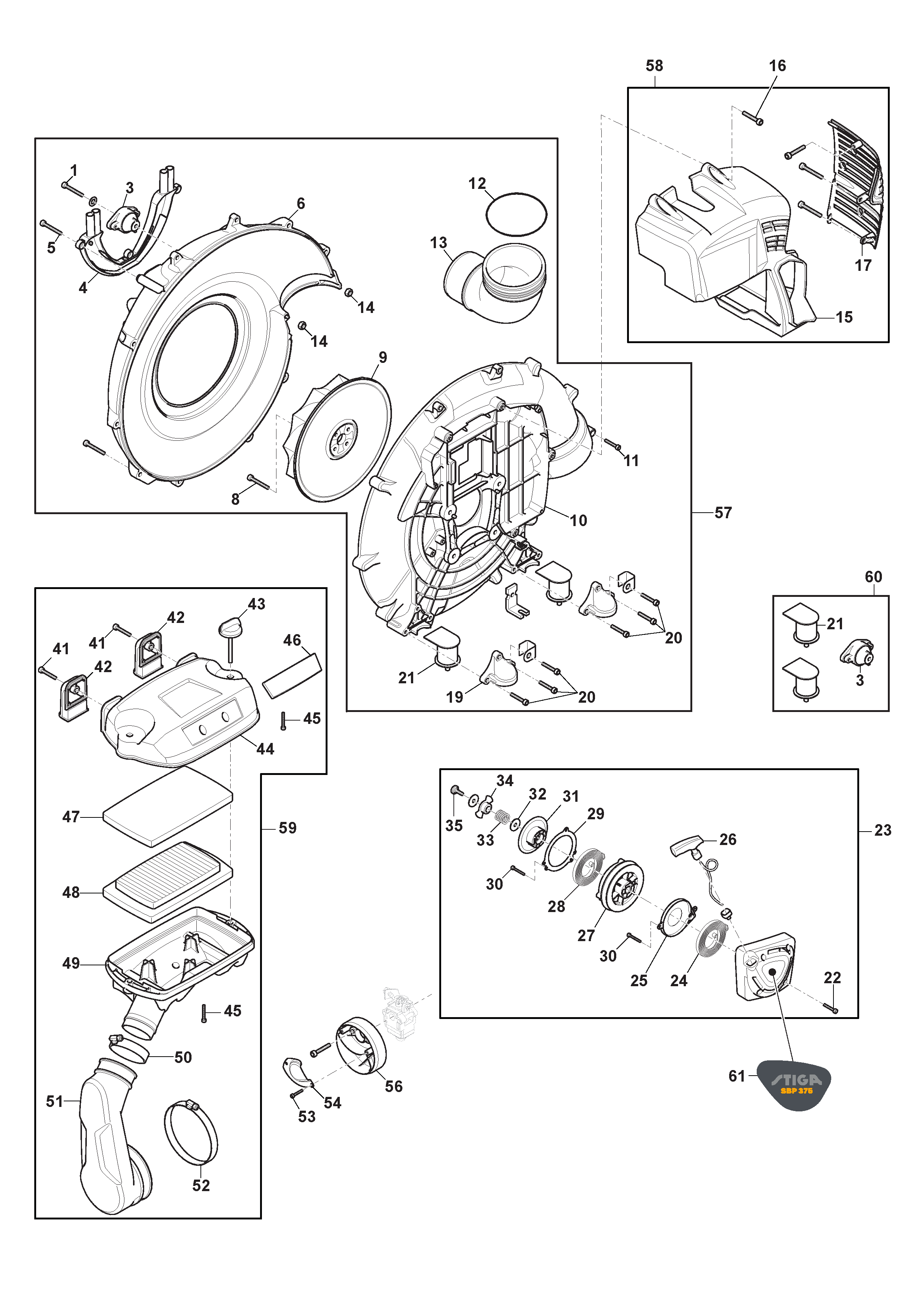 Volute Case, Air Filter, Starter Assy