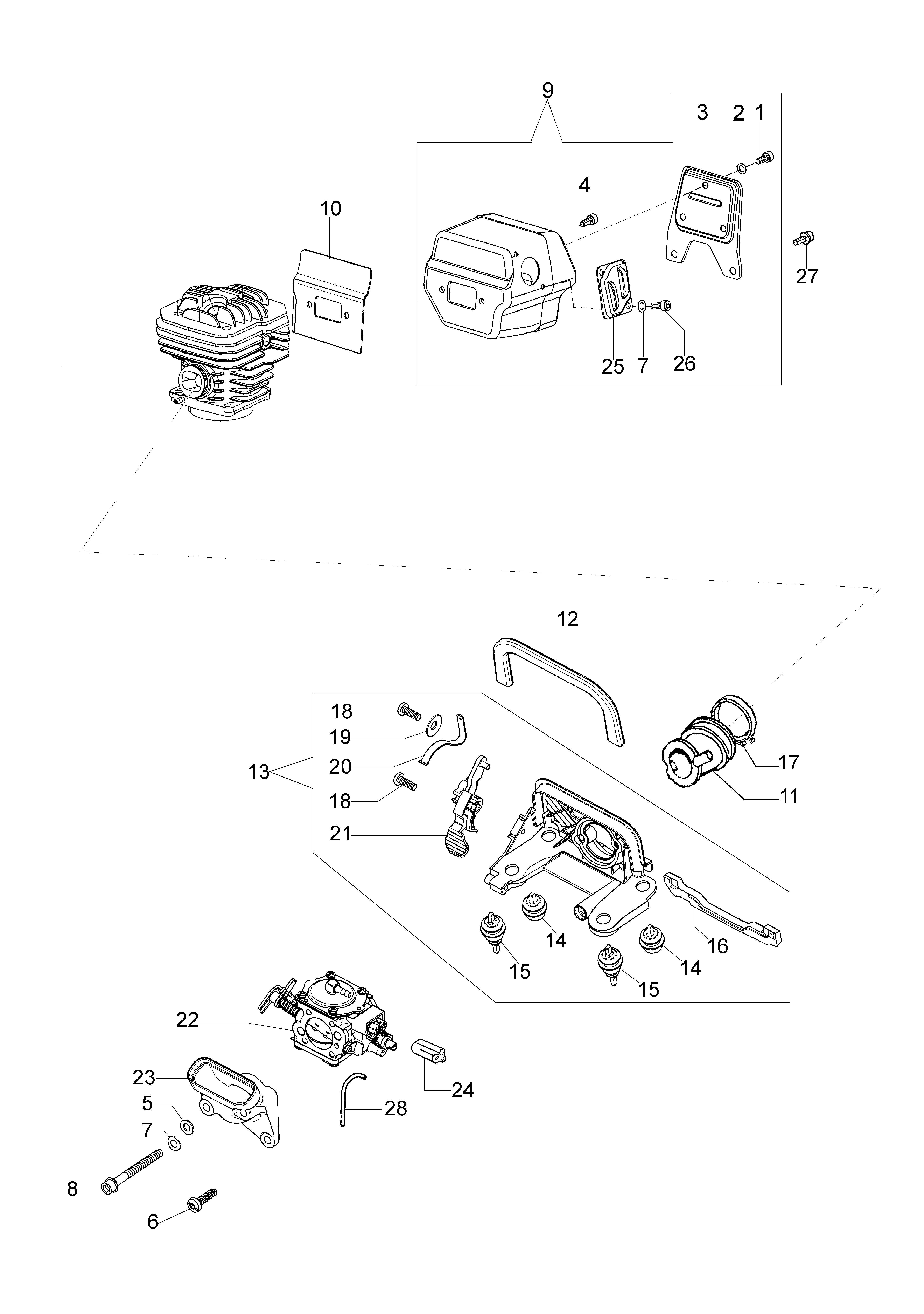 Muffler and carburetor