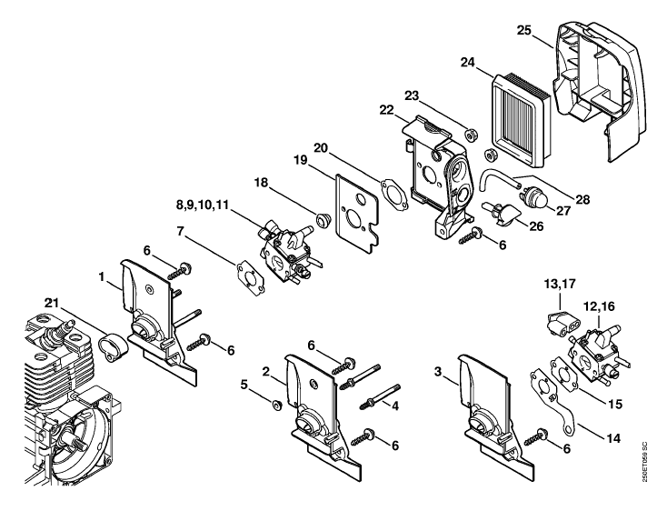 Carburetor housing, Air filter