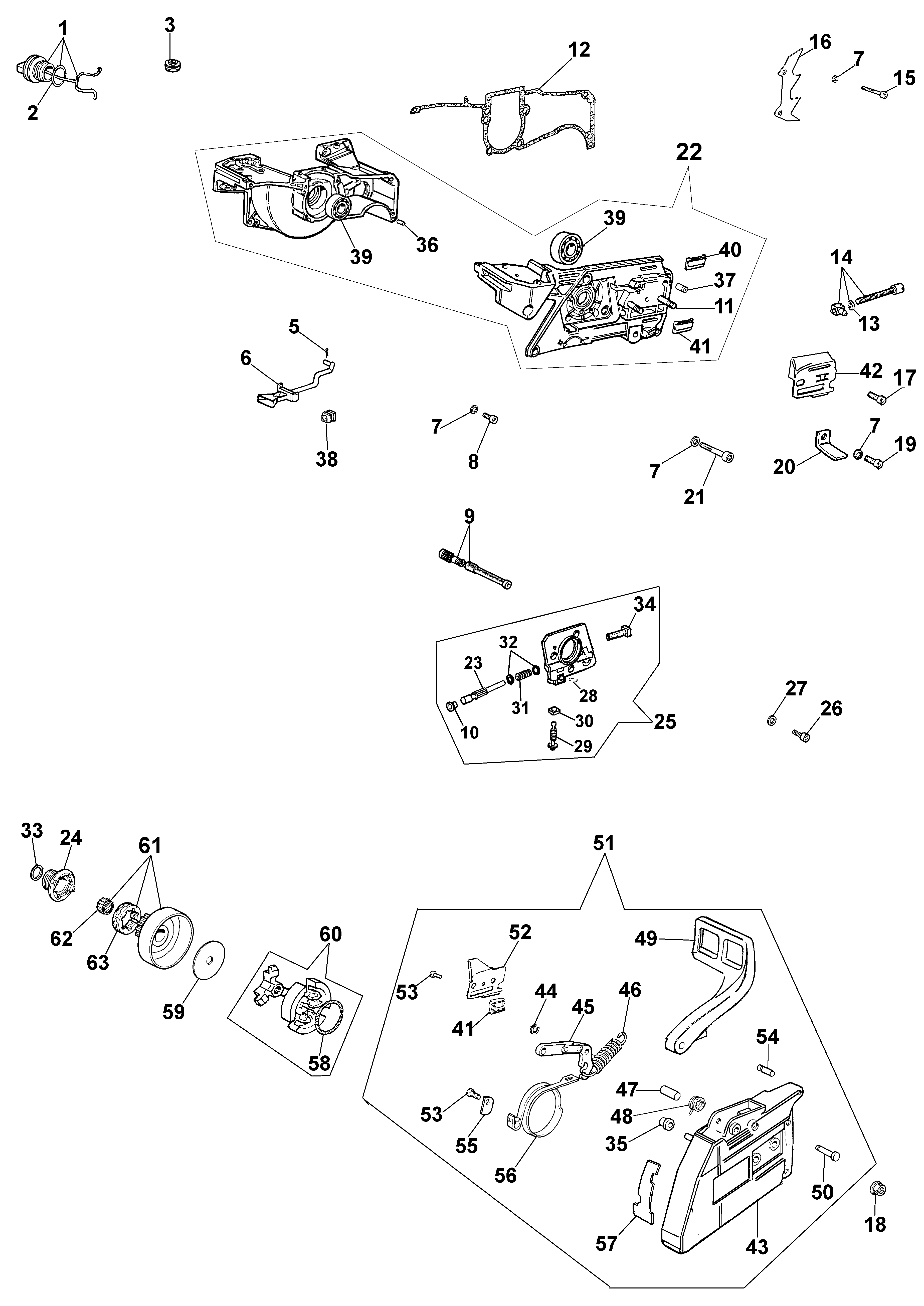 Crankcase, brake and clutch