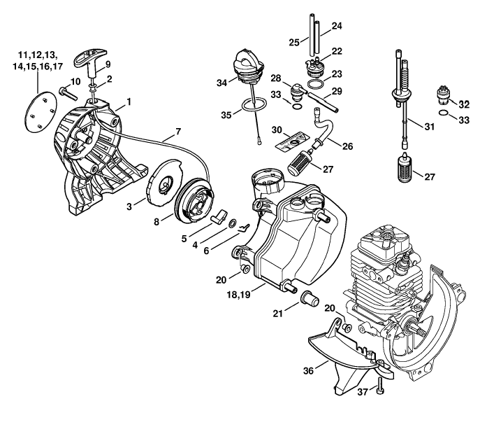 Rewind starter, Fuel tank