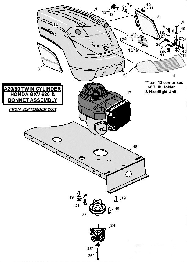 Twin Cylinder Honda GXV 620 & Bonnet Assembly