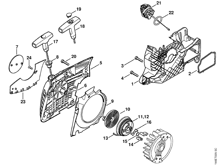 Fan housing with rewind starter