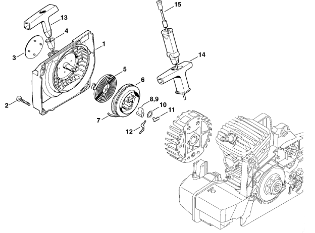 Fan housing with rewind starter