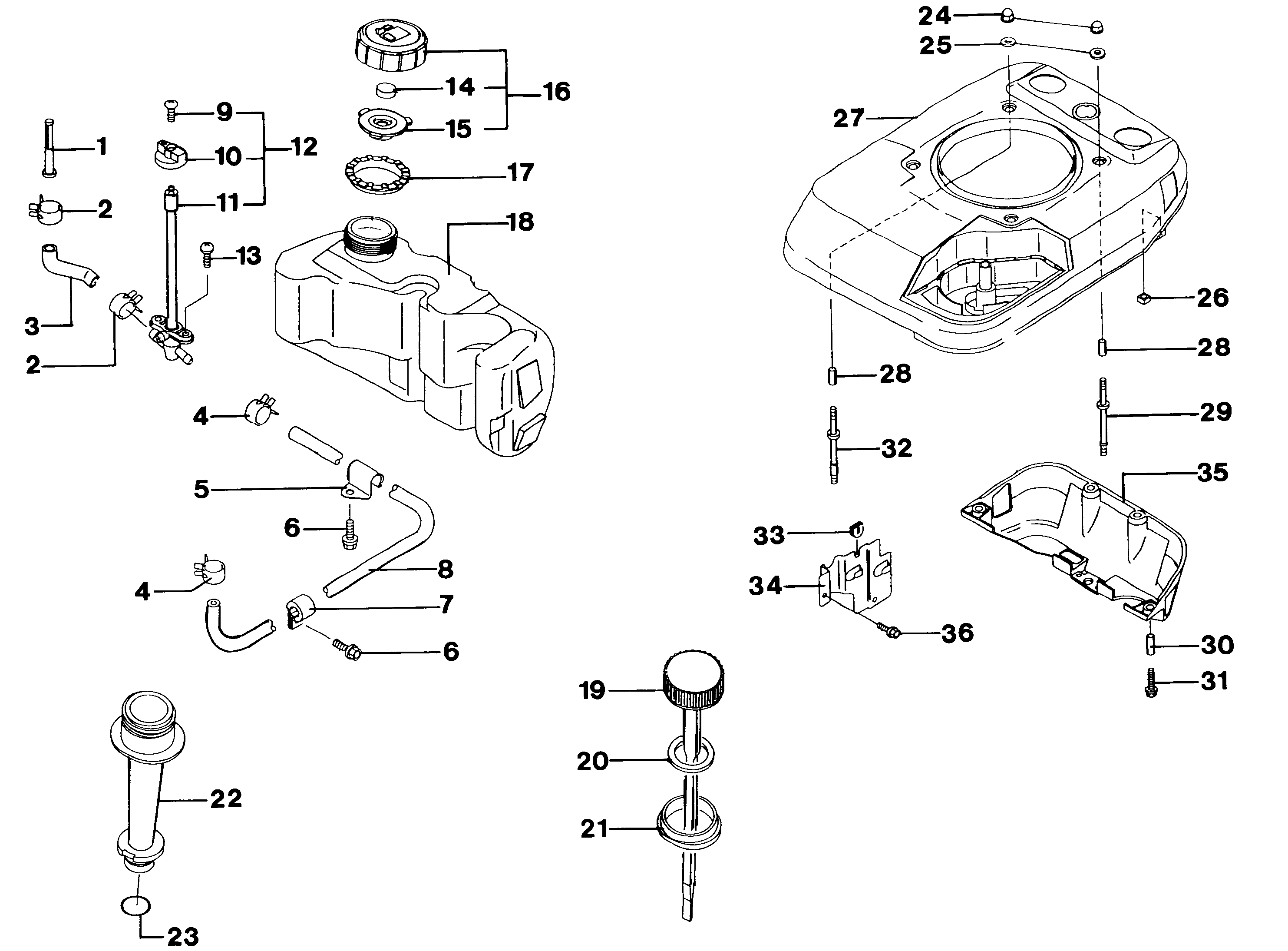 Engine, fuel tank and cooling equipment