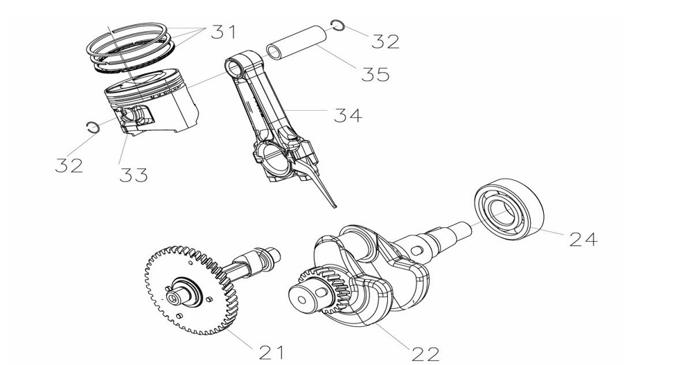 Crankshaft and piston