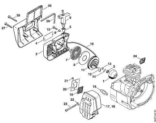 B-Rewind starter, Muffler