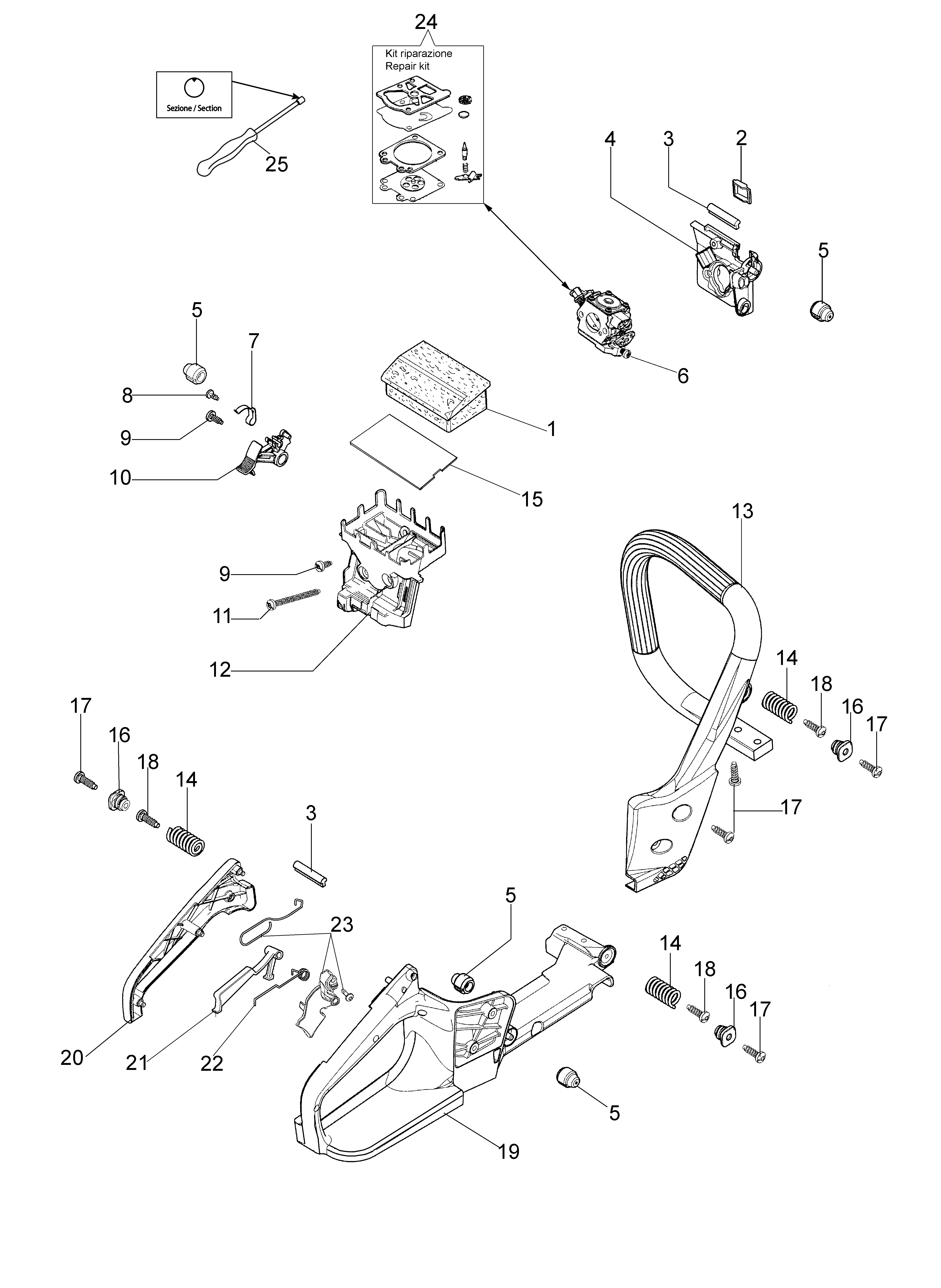 Handle and air filter