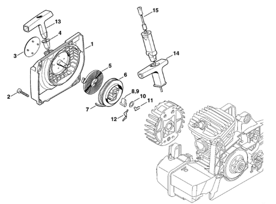 Fan housing with rewind starter