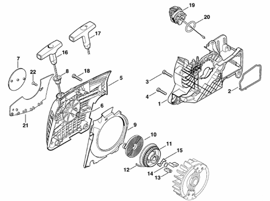 Fan housing with rewind starter