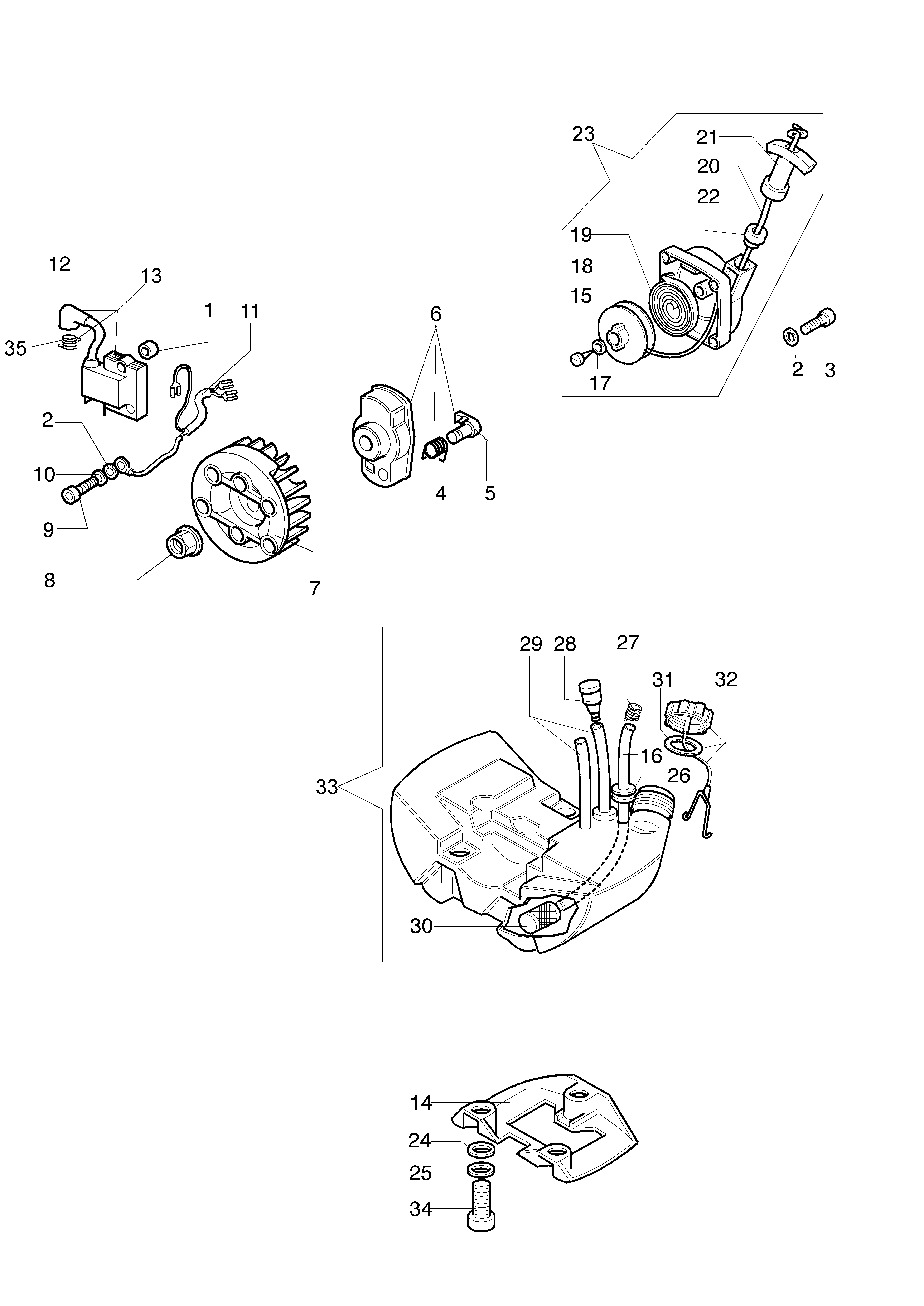 Starter assy and fuel tank