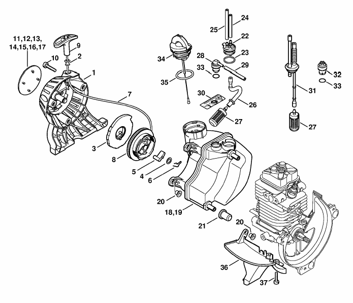 Rewind starter, Fuel tank