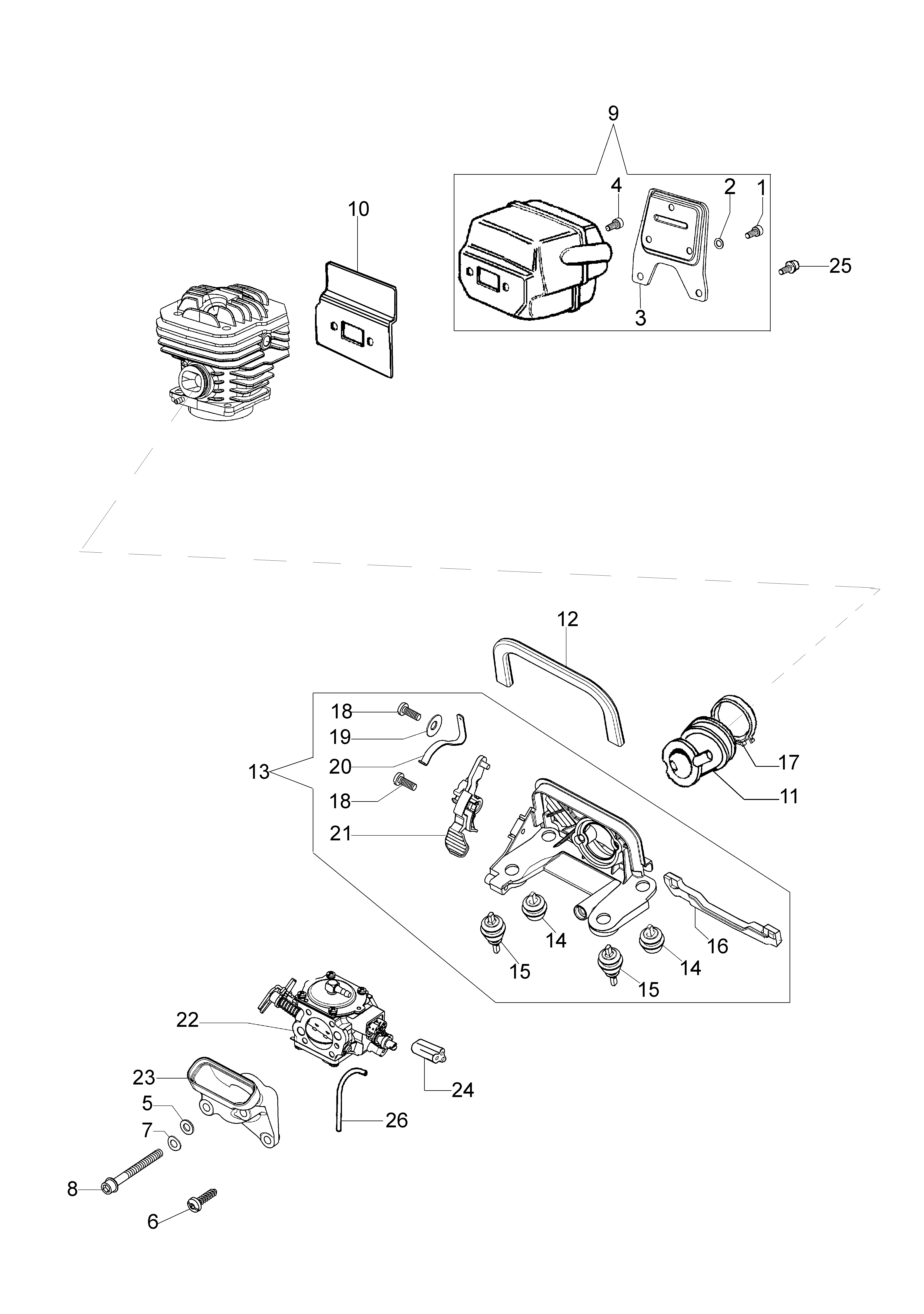 Muffler and carburetor