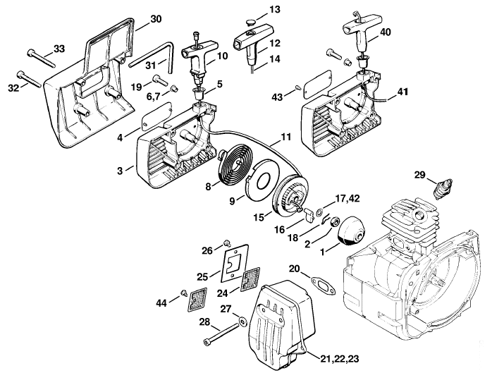 Rewind starter, Muffler