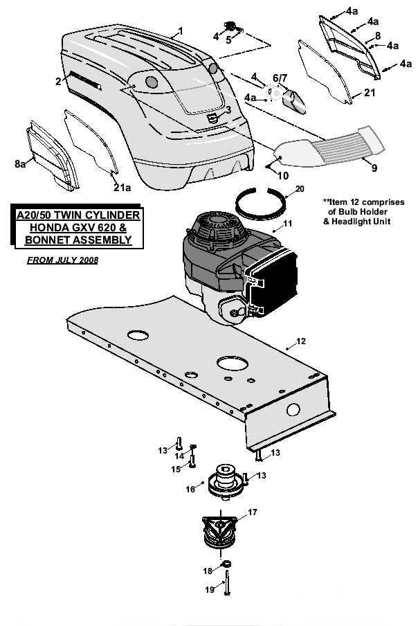 Twin Cylinder Honda GXV 620 & Bonnet assembly