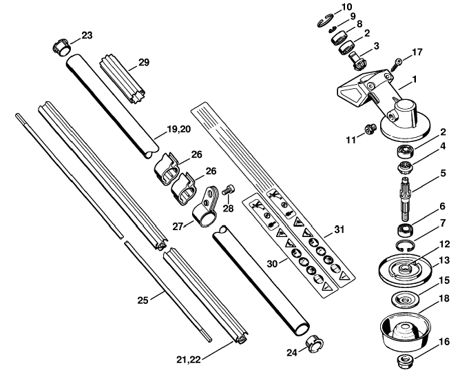 Gear head. Drive tube assembly