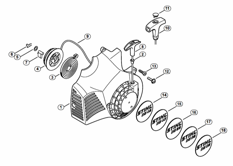 Fan housing with rewind starter