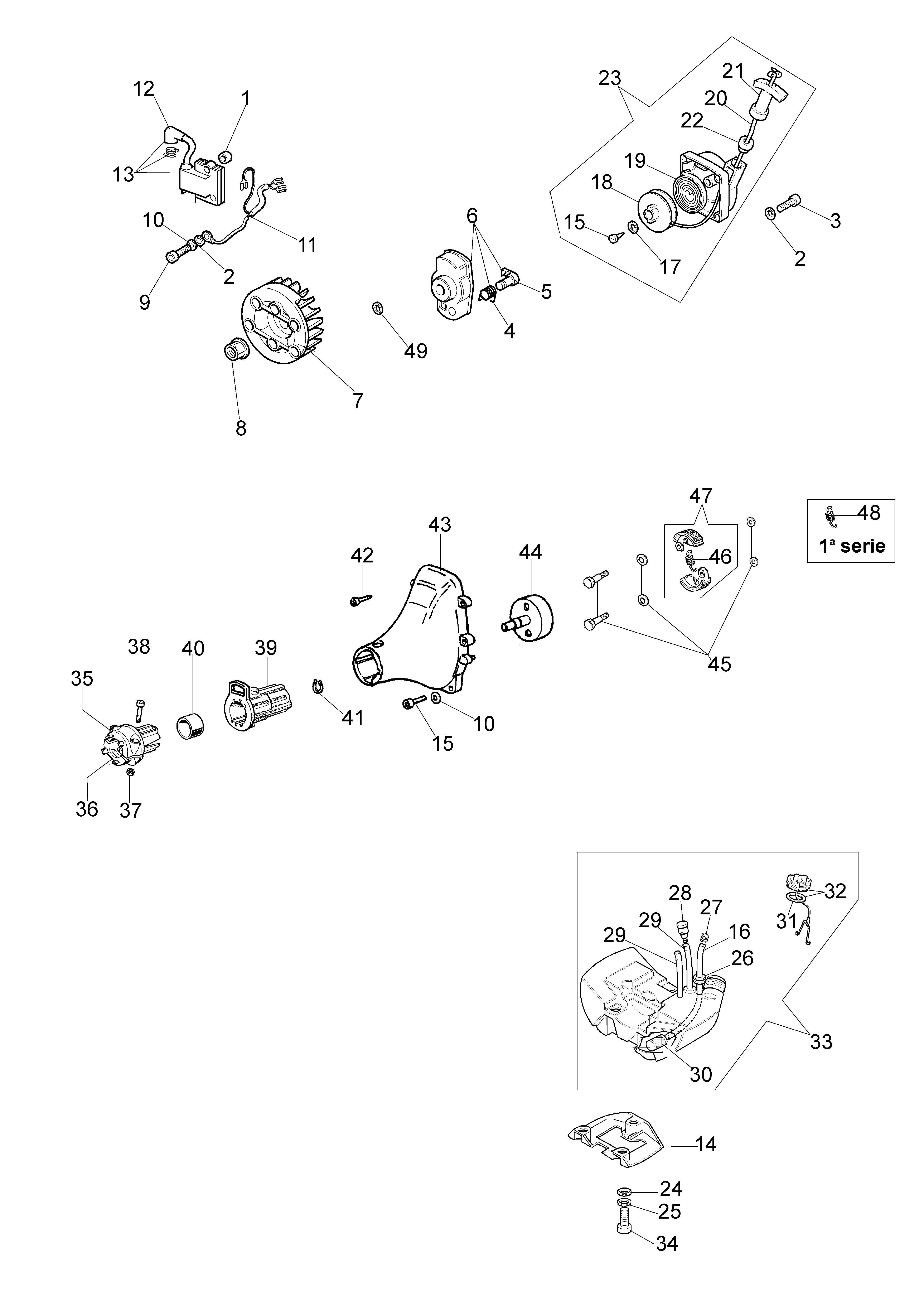 Starter assy and fuel tank