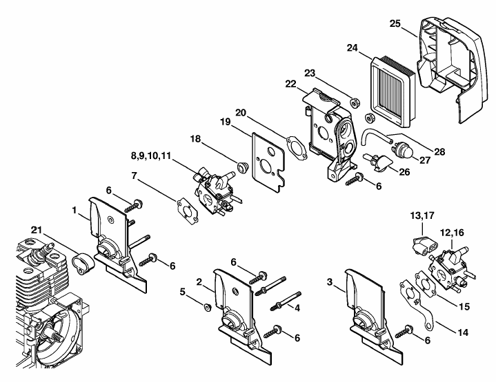 Carburetor housing, Air filter