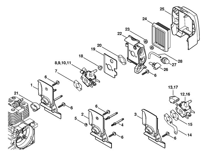 Carburetor housing, Air filter